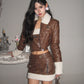 【23s December.】Retro Brown Fur Patchwork Jacket + Vest and Skirt Suit