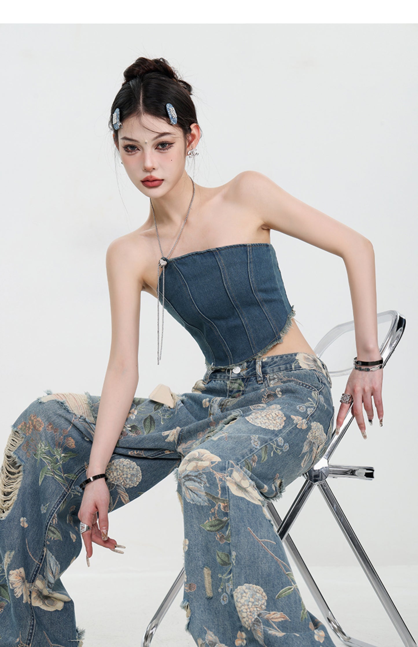 【24s Sep.】Vintage Printed Ripped Jeans