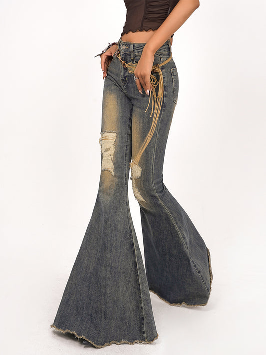 【24s January.】Retro Flared Ripped Jeans