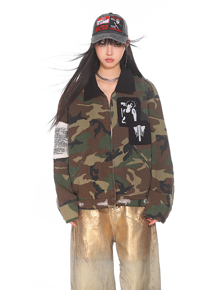 【24s Sep.】Camouflage Loose Jacket with Contrast Patch