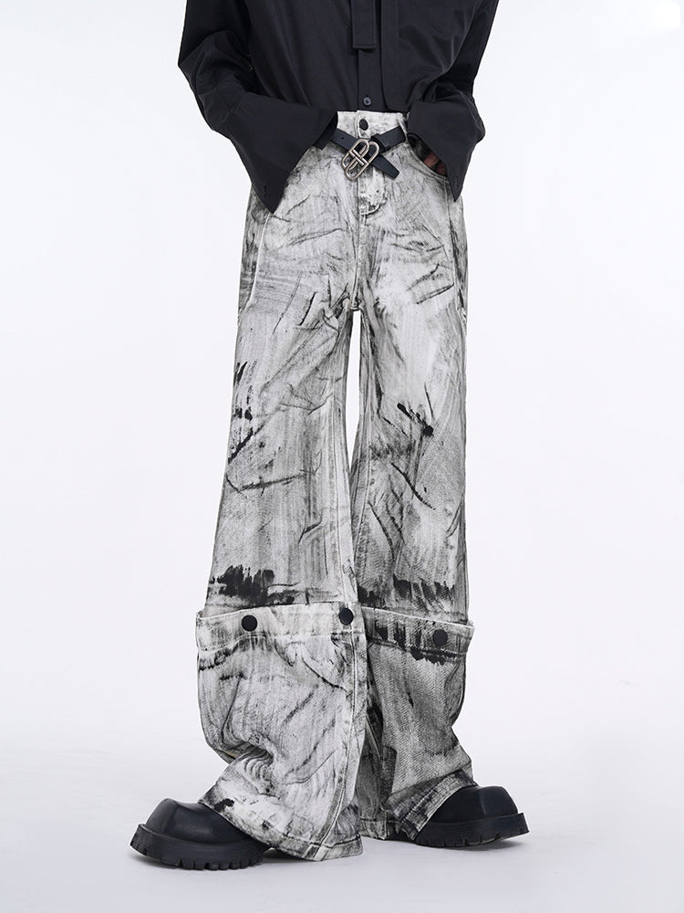 【25s Jan.】High Street White Graffiti Detachable Design Jeans