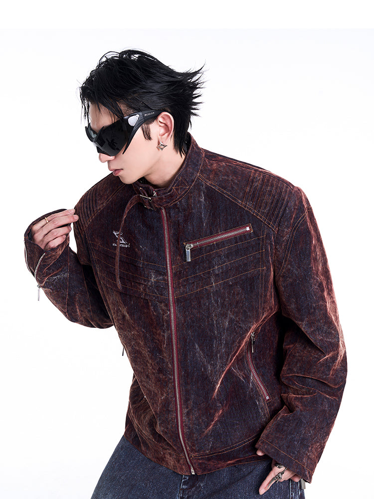 【24s Nov.】Niche Design Flocked Zip-up Denim Jacket ArtsKoreanMan