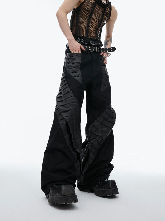 【24s May.】Pioneer Pleated Leather Panel Trousers