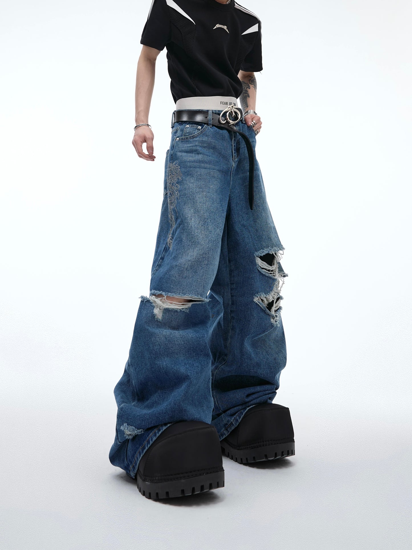 【24s May.】Deconstructed Ripped Fringed Baggy Jeans