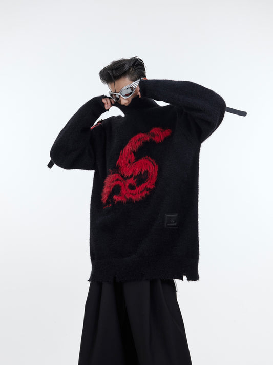 【24s January.】"Dragon" Hollow Belt Buckle Knitted Sweater