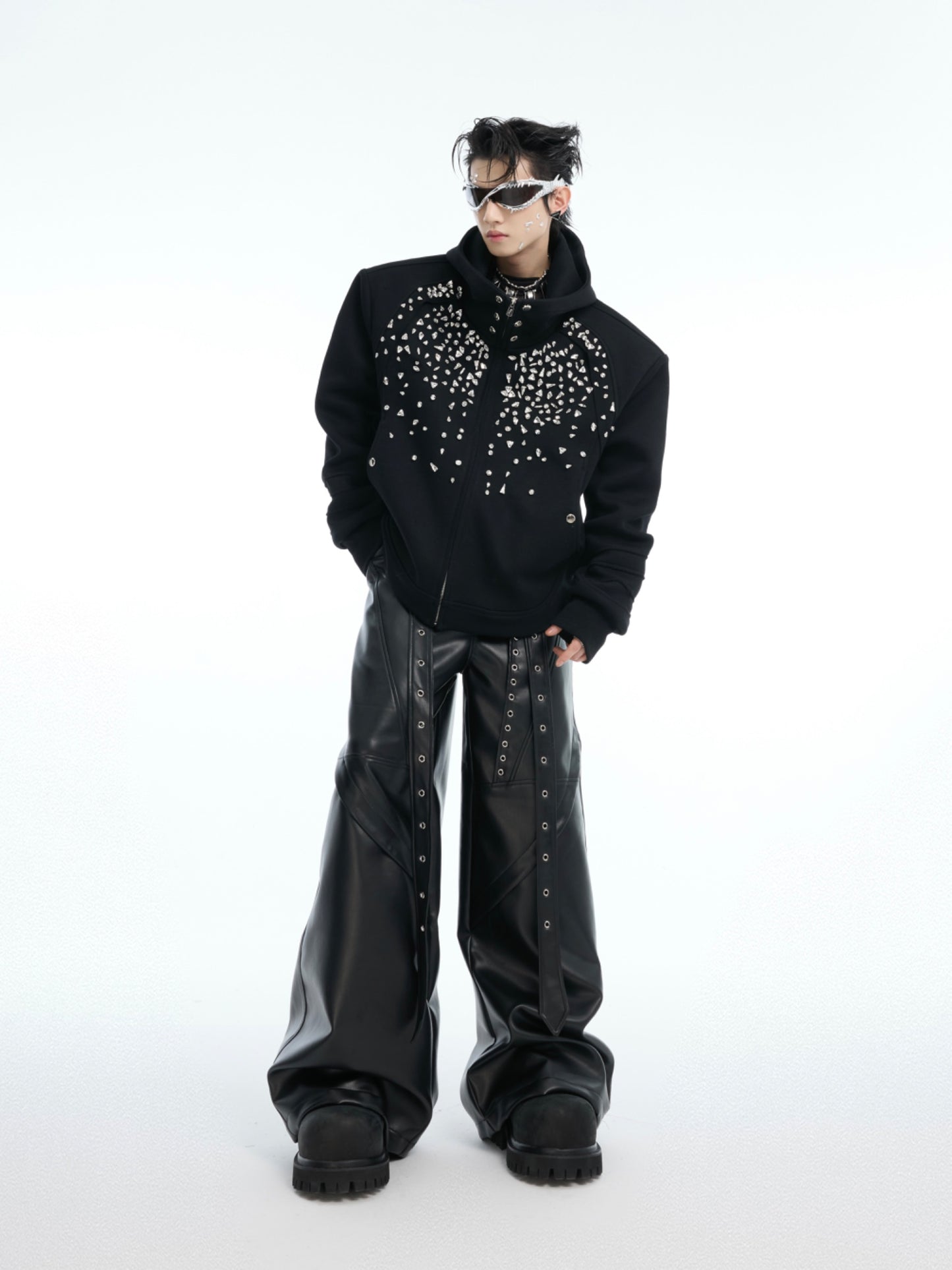 【25s Mar.】Heavy-Duty Rhinestone Embellished Hoodie Cardigan