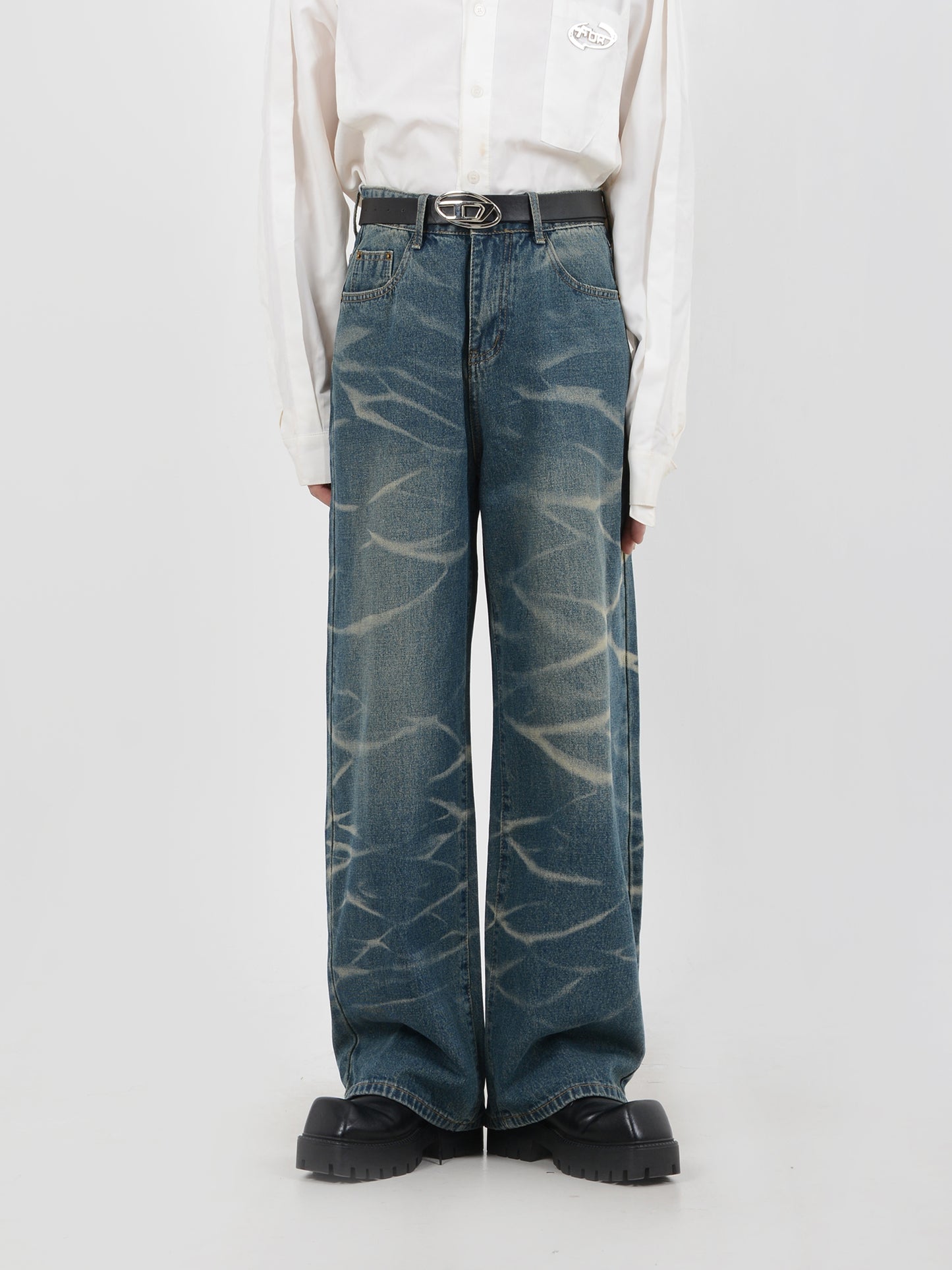 【24s January.】Washed Distressed Wavy Jeans