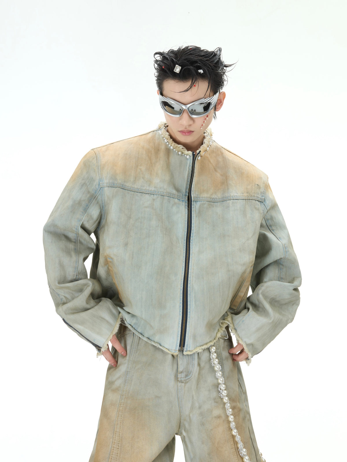 【25s Feb.】Pearl Embellished Vintage Denim Jacket
