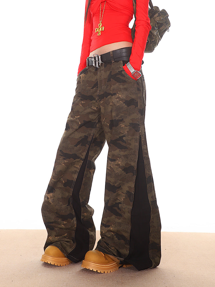 【24s Oct.】American Retro Stitching Zipper Camouflage Overalls