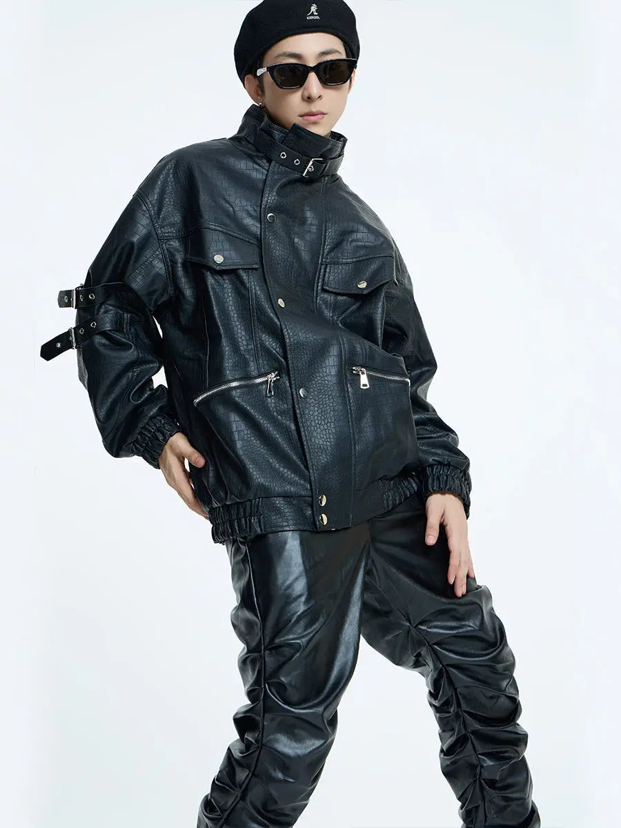 【23s September.】Loose Casual Retro PU Leather Jacket+ Leather Pants ArtsKoreanMan