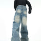 【25s Feb.】Washed Blue Jeans, Folded and Damaged Casual Pants