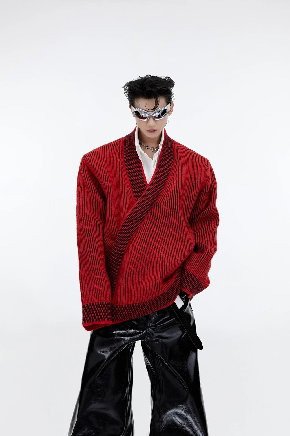 【23s September.】V-Neck Diagonal Stripe Knit Sweater ArtsKoreanMan