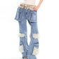 【25s Mar.】Retro Faux Fur Patchwork Utility Straight-Leg Denim Pants