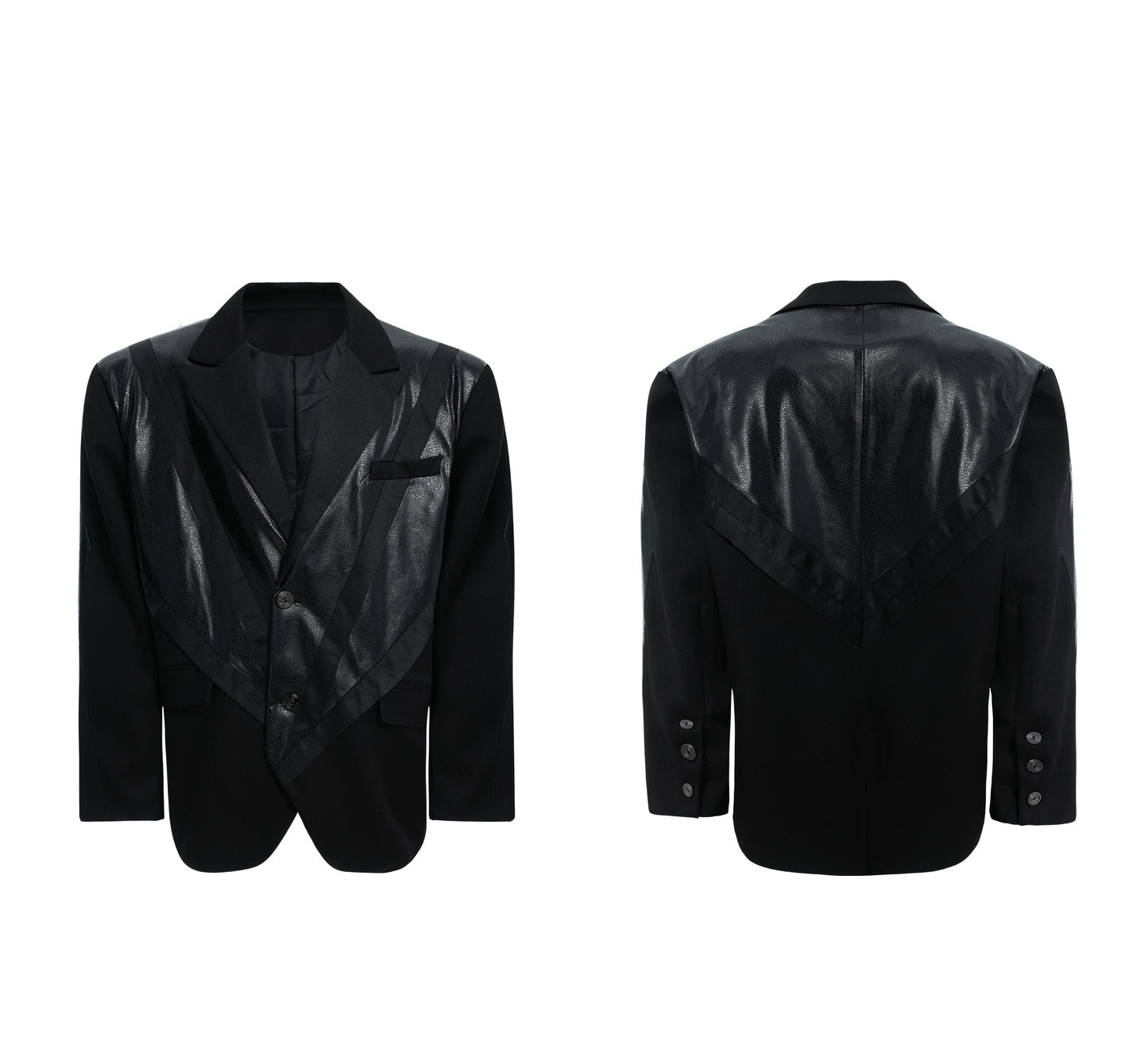 【25s Mar.】Niche Split PU Leather Stitching Shoulder Pad Suit Jacket