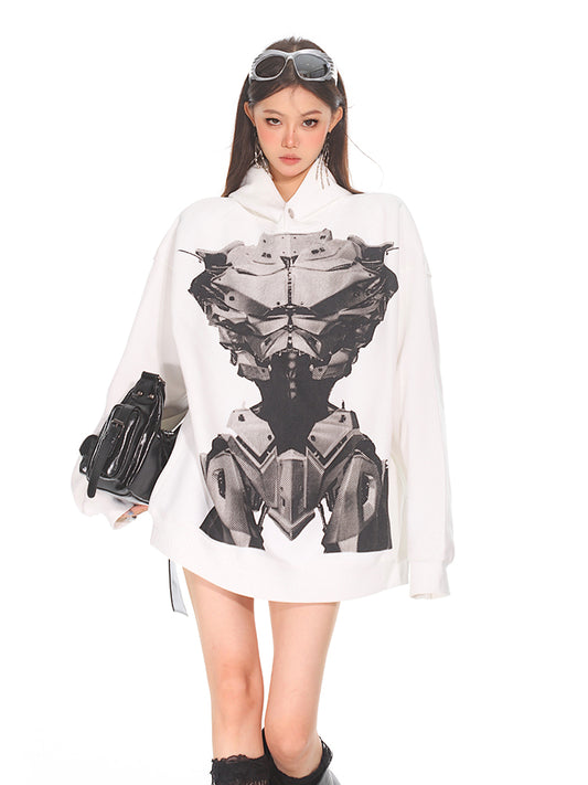 【24s Sep.】Loose Fit Double Face Printed Armored Hoodie