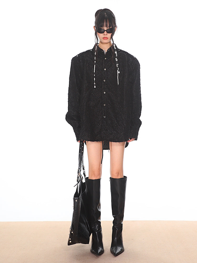 【24s Oct.】Retro Shoulder Pad Metallic Glitter Shirt Jacket ArtsKoreanMan