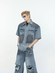 【24s June.】Vintage Dirty Dyed Hole Deconstructed Shirt + Jeans ArtsKoreanMan