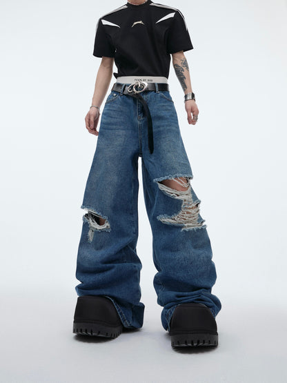 【24s May.】Deconstructed Ripped Fringed Baggy Jeans