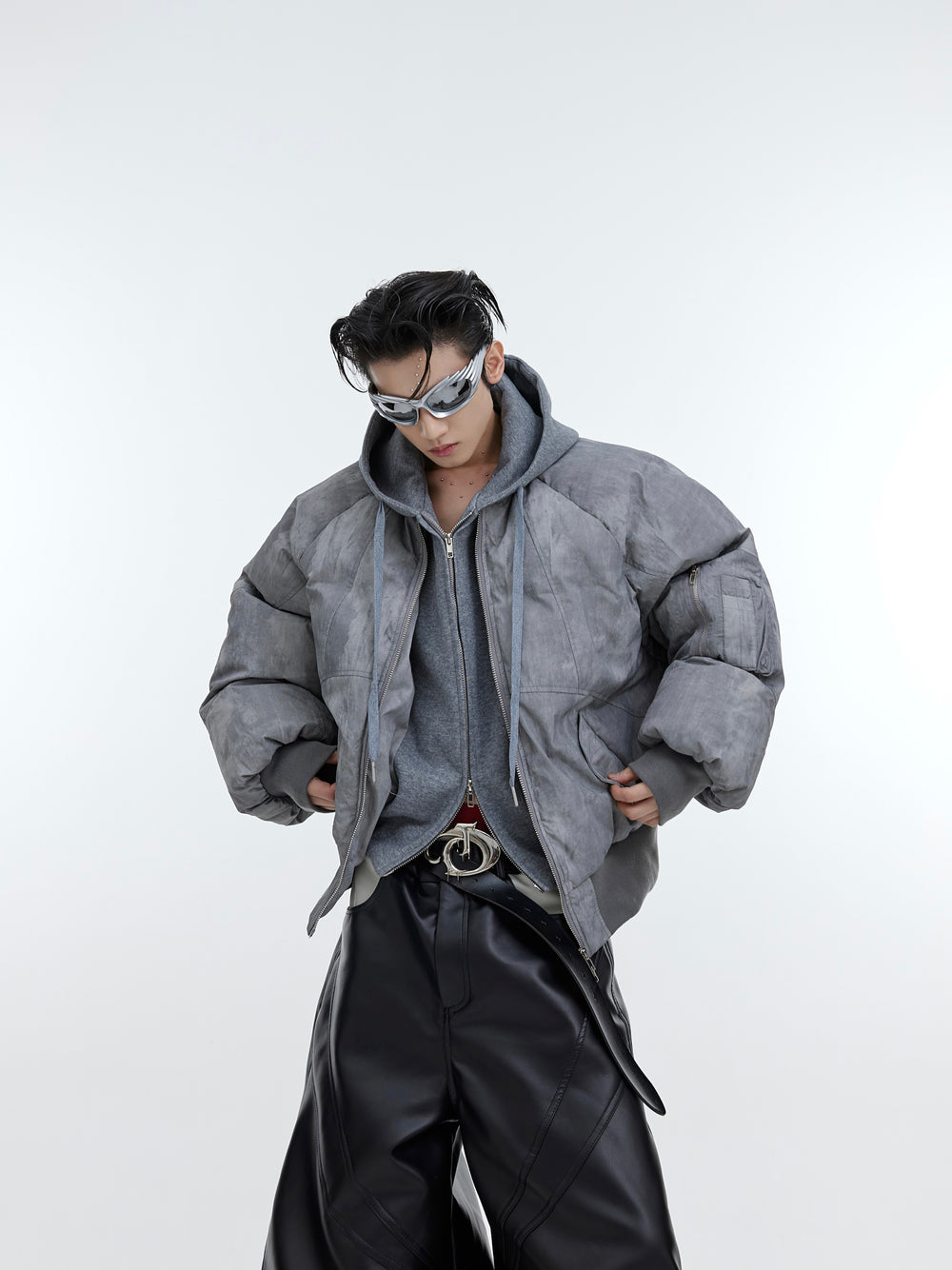 【23s November.】Distressed Fake Two-piece Design Sweatshirt Patchwork Cotton Jacket ArtsKoreanMan