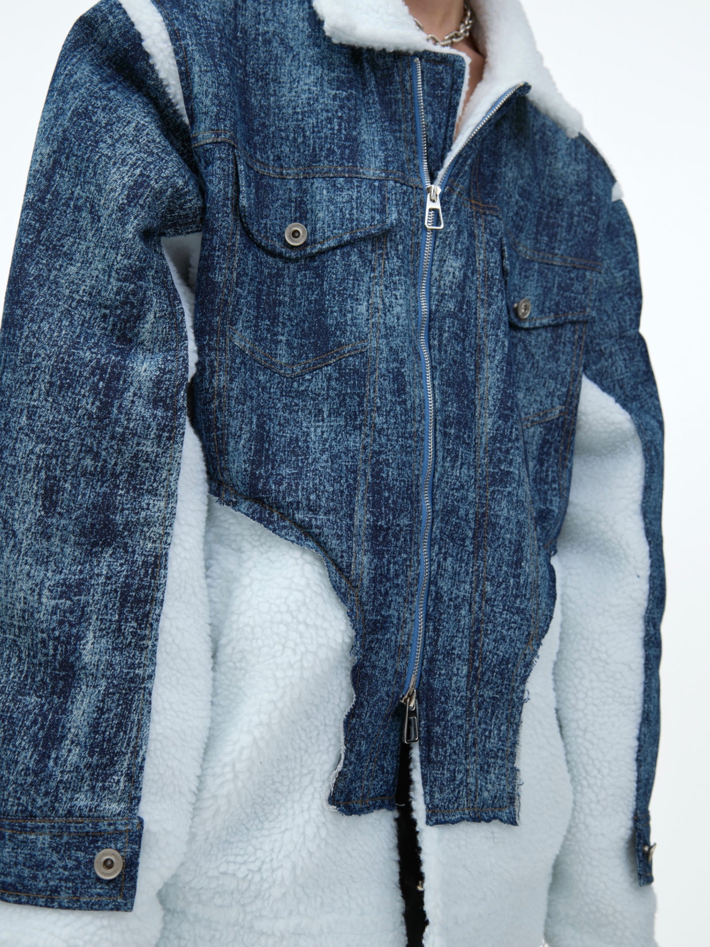 【24s Nov.】Lambskin Patchwork Denim Two-piece Jacket