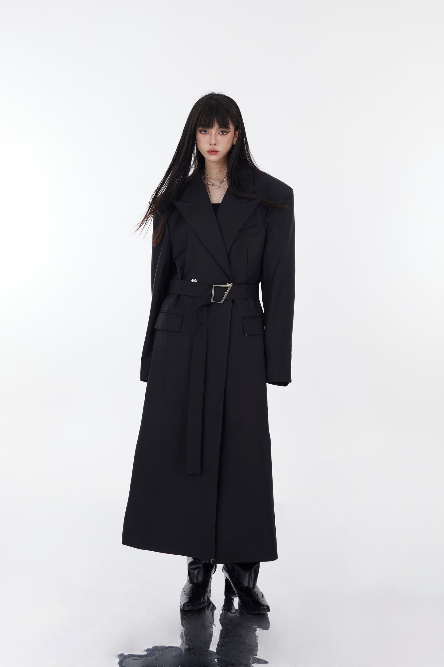 【23s January.】Simple High-end Drape Silhouette Long Trench Coat