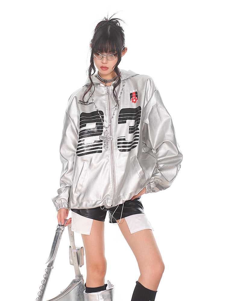 【24s Sep.】Vintage PU Leather Silver Hooded Baseball Jacket ArtsKoreanMan