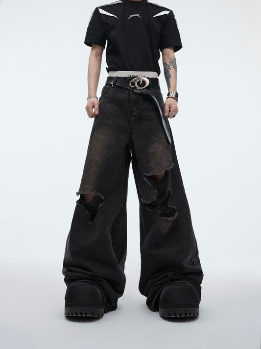 【24s May.】Deconstructed Ripped Fringed Baggy Jeans