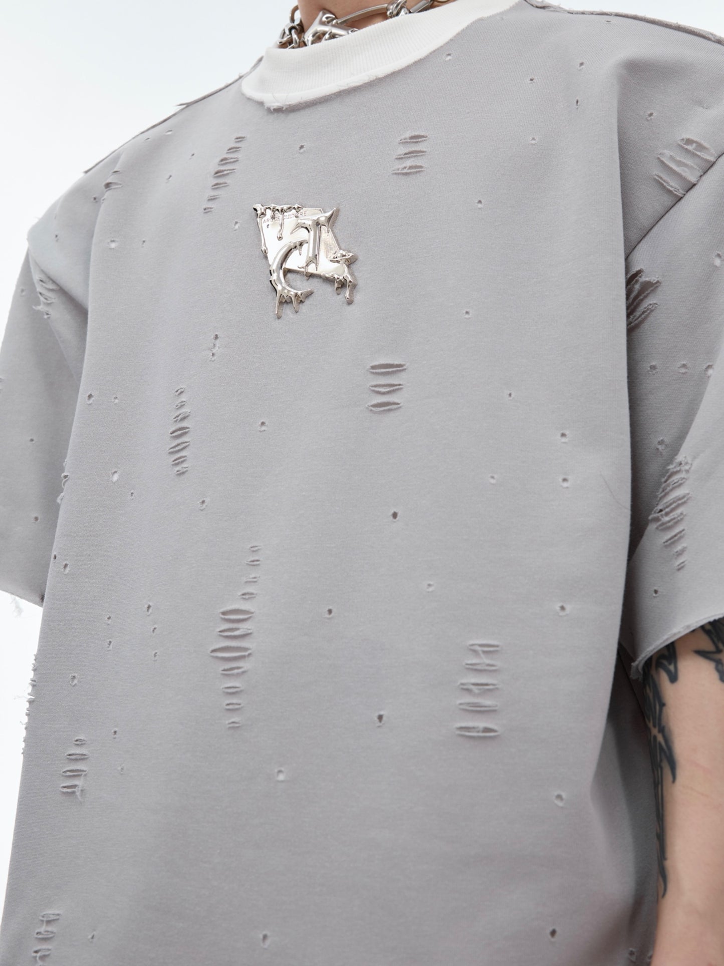 【24s June.】Fake Two-piece Metal Embellished T-shirt