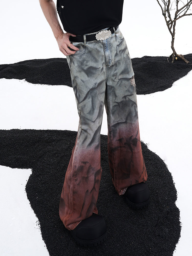 【24s Aug.】3D Ripped Gradient Washed Wide-leg Jeans