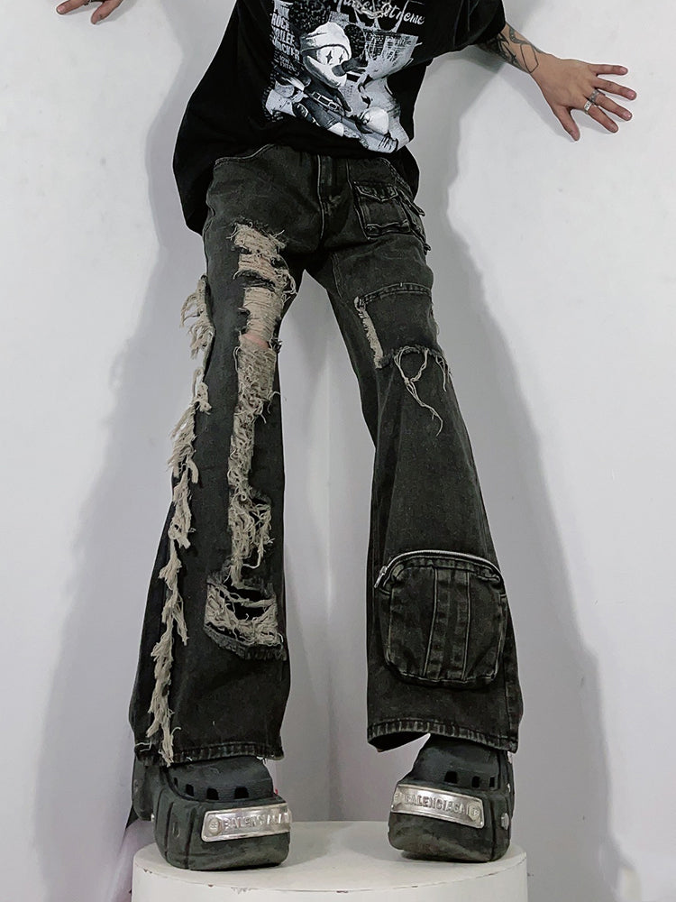 【24s January.】Retro Ripped Multi-pocket Cargo Jeans ArtsKoreanMan