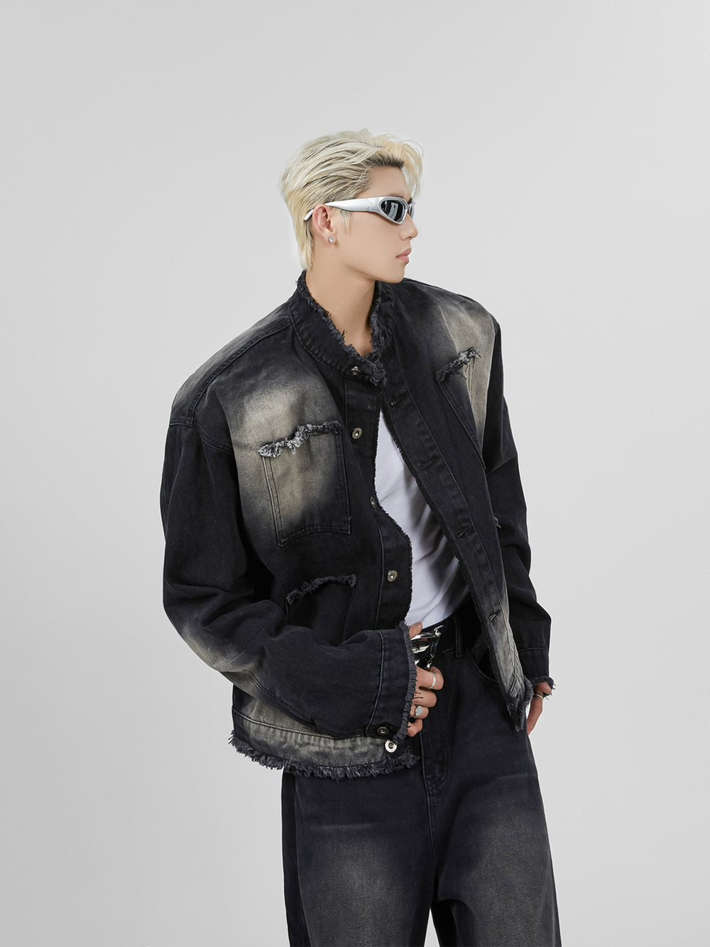【23s November.】Distressed Brushed Stand Collar Denim Jacket ArtsKoreanMan