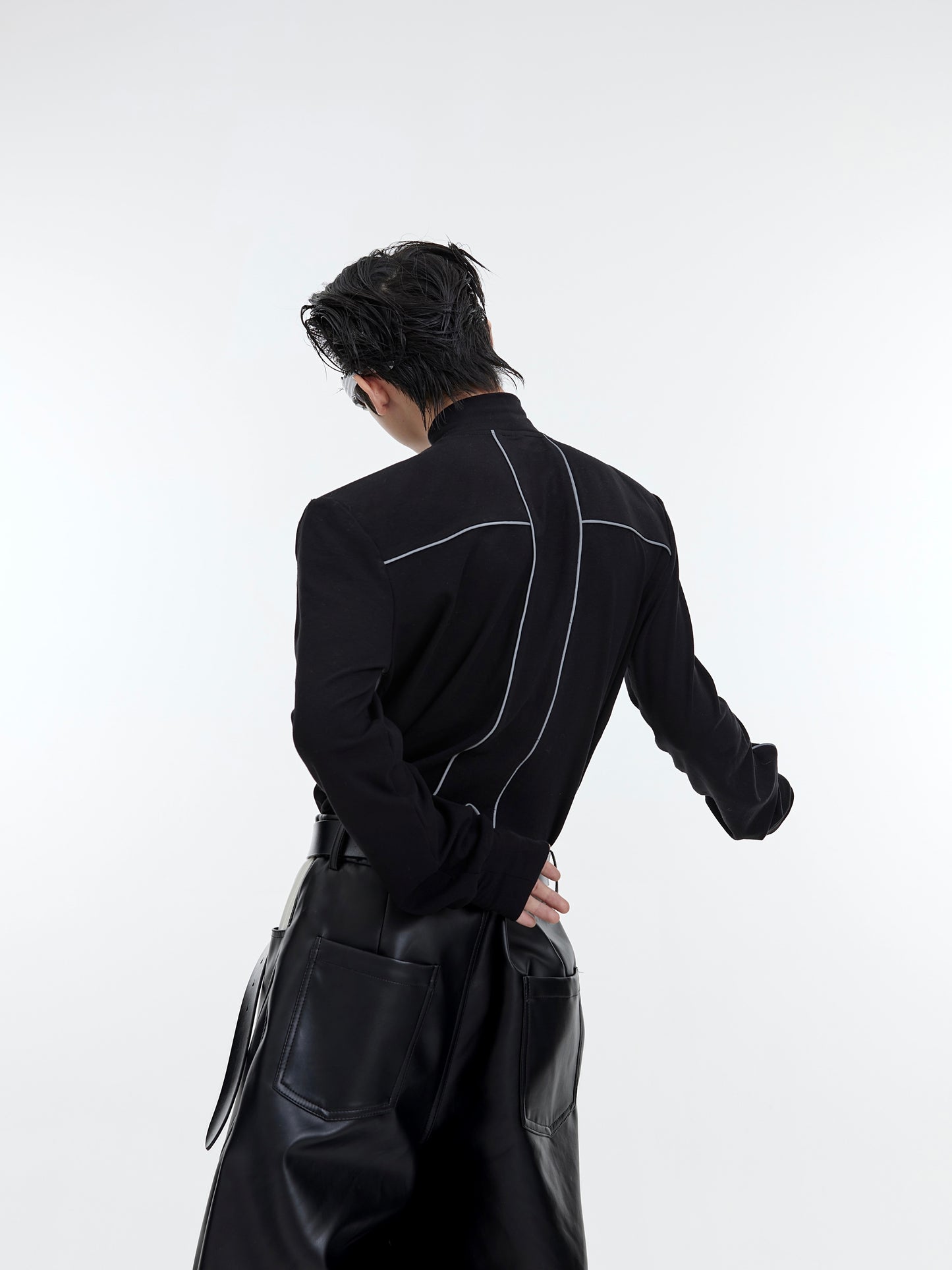 【23s November.】Reflective Striped Stand Collar Plus Fleece Bottoming Shirt