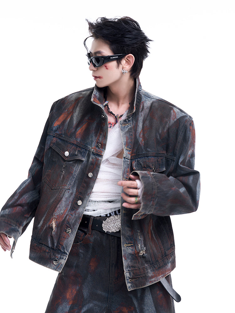 【24s Sep.】Distressed Shoulder Pad Denim Jacket ArtsKoreanMan