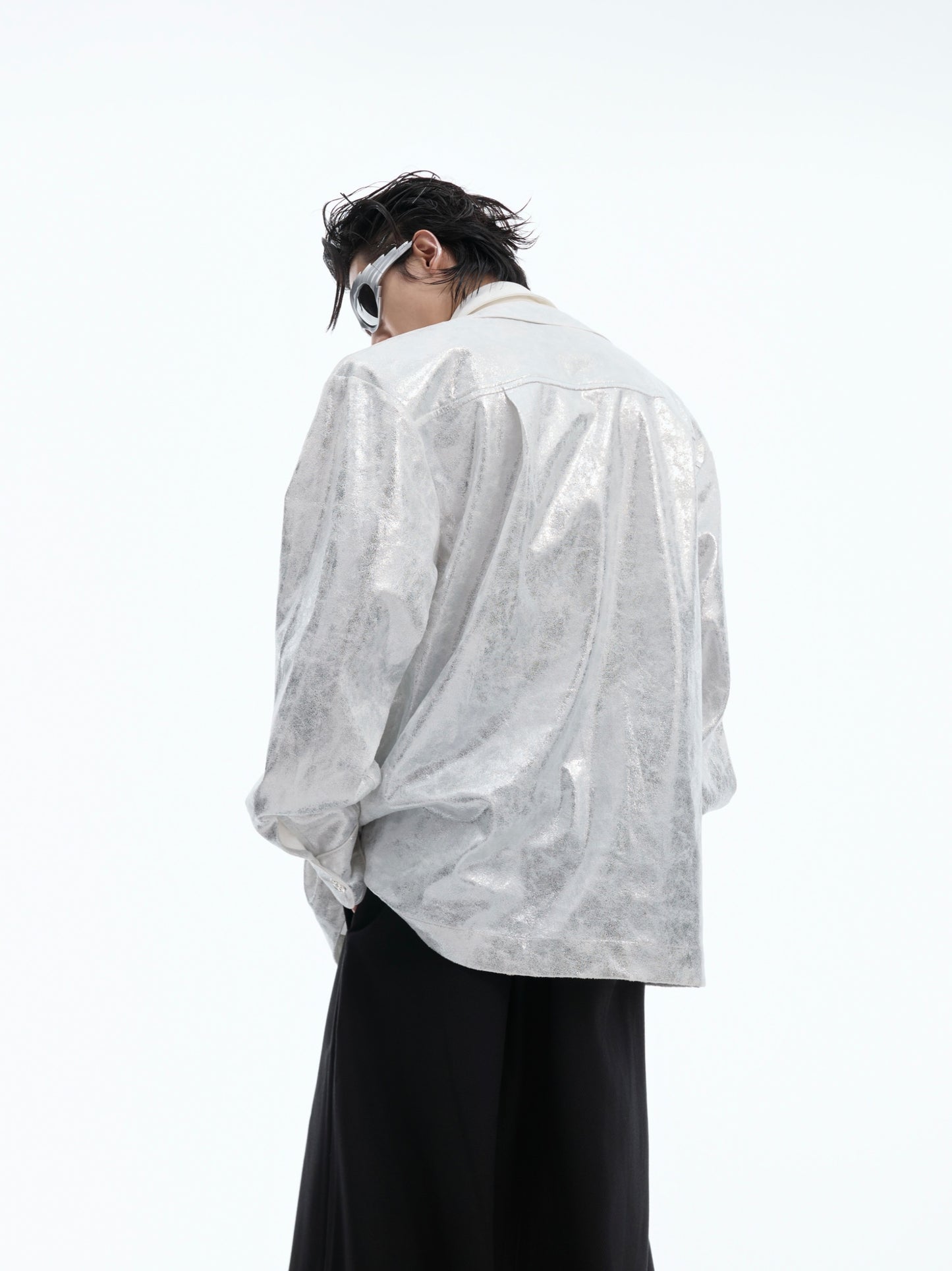 【24s Oct.】Liquid Texture Shiny Shoulder Pad Elegant Shirt