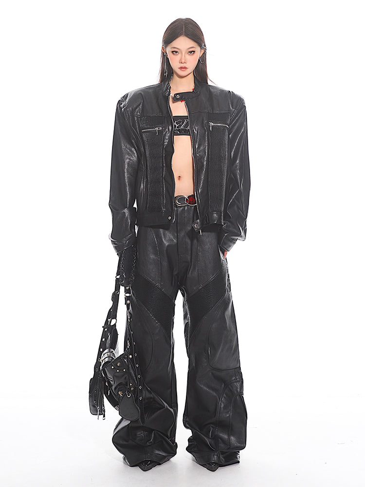 【24s Sep.】Punk Shaped Zippered Leather Biker Jacket ArtsKoreanMan