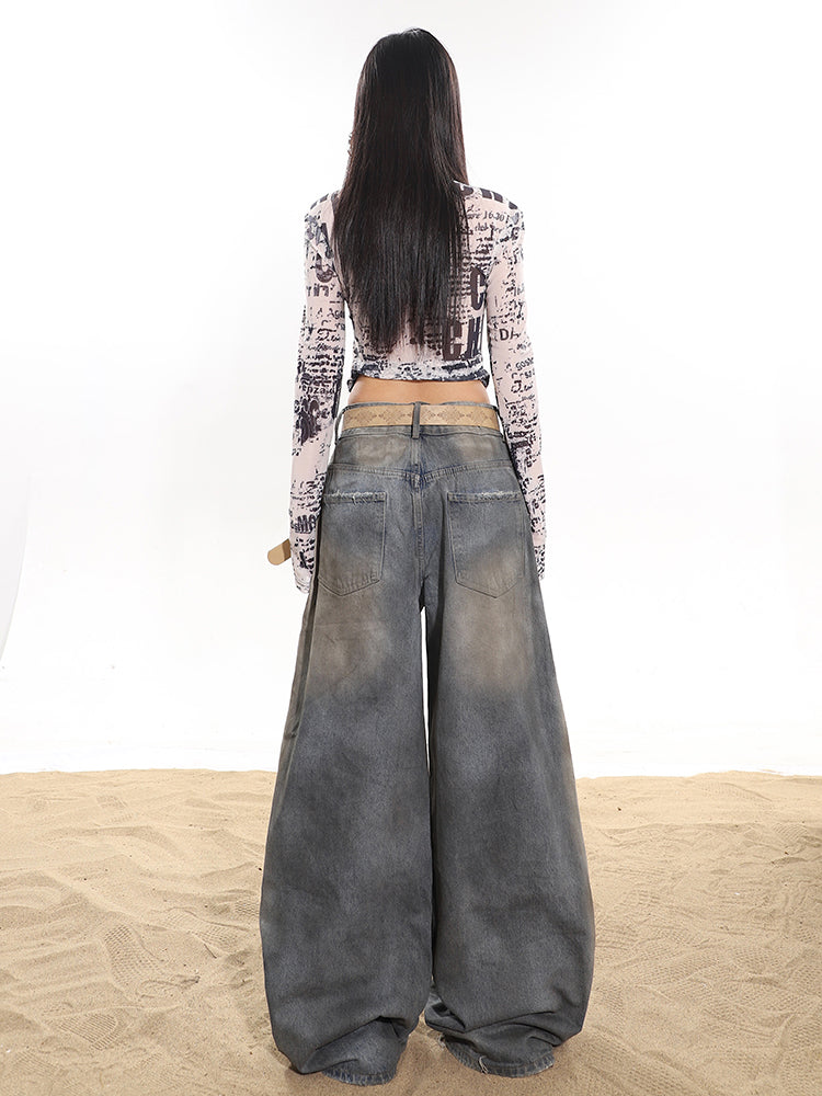 【24s January.】Washed Distressed Vintage Wide-leg Jeans