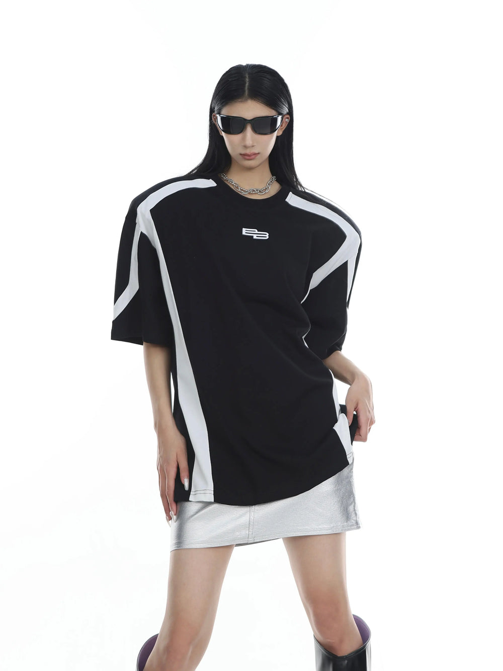 【23s July.】Black and White Stitching T-shirt ArtsKoreanMan