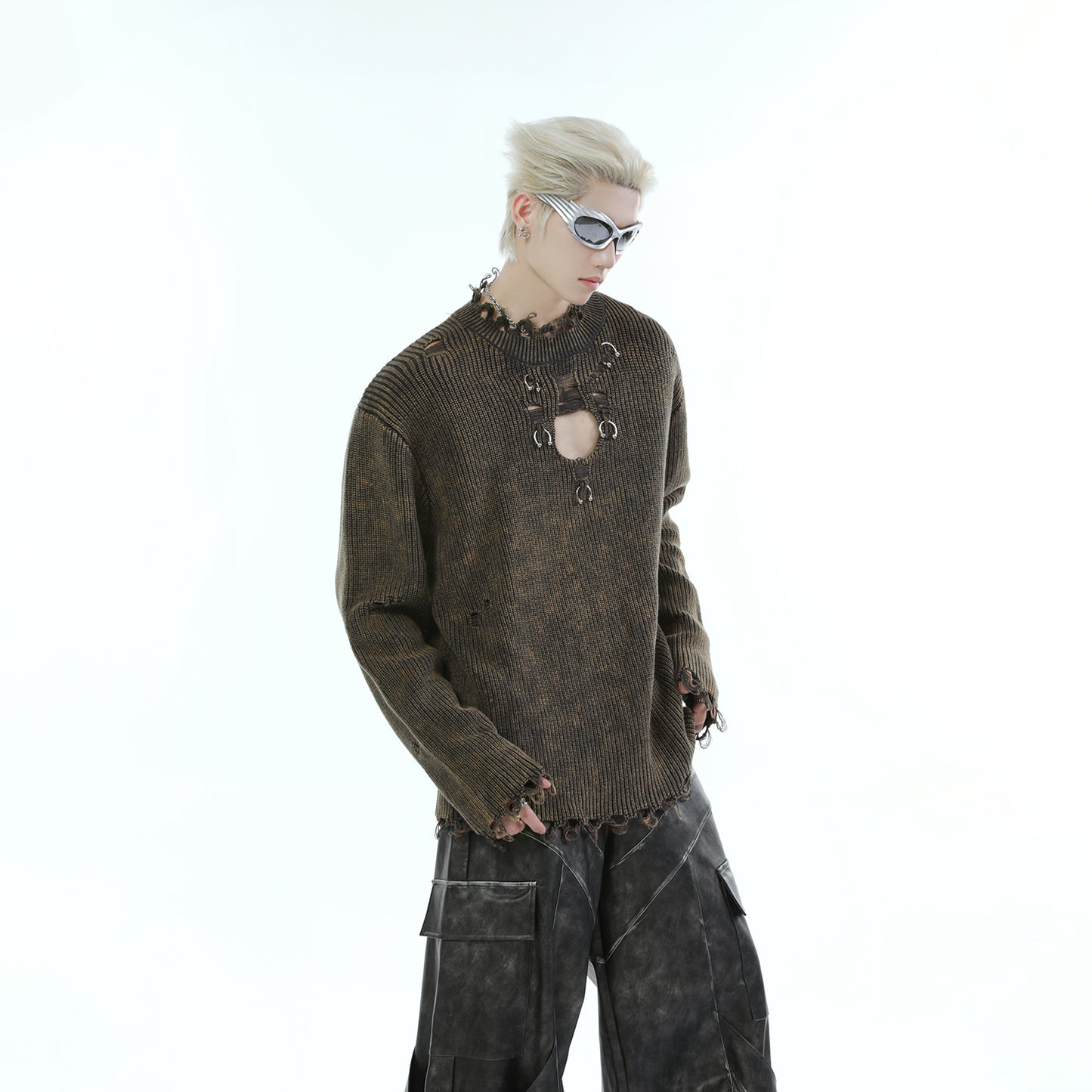 【24s Nov.】Metallic Hollow Raw Edge Design Knitted Sweater