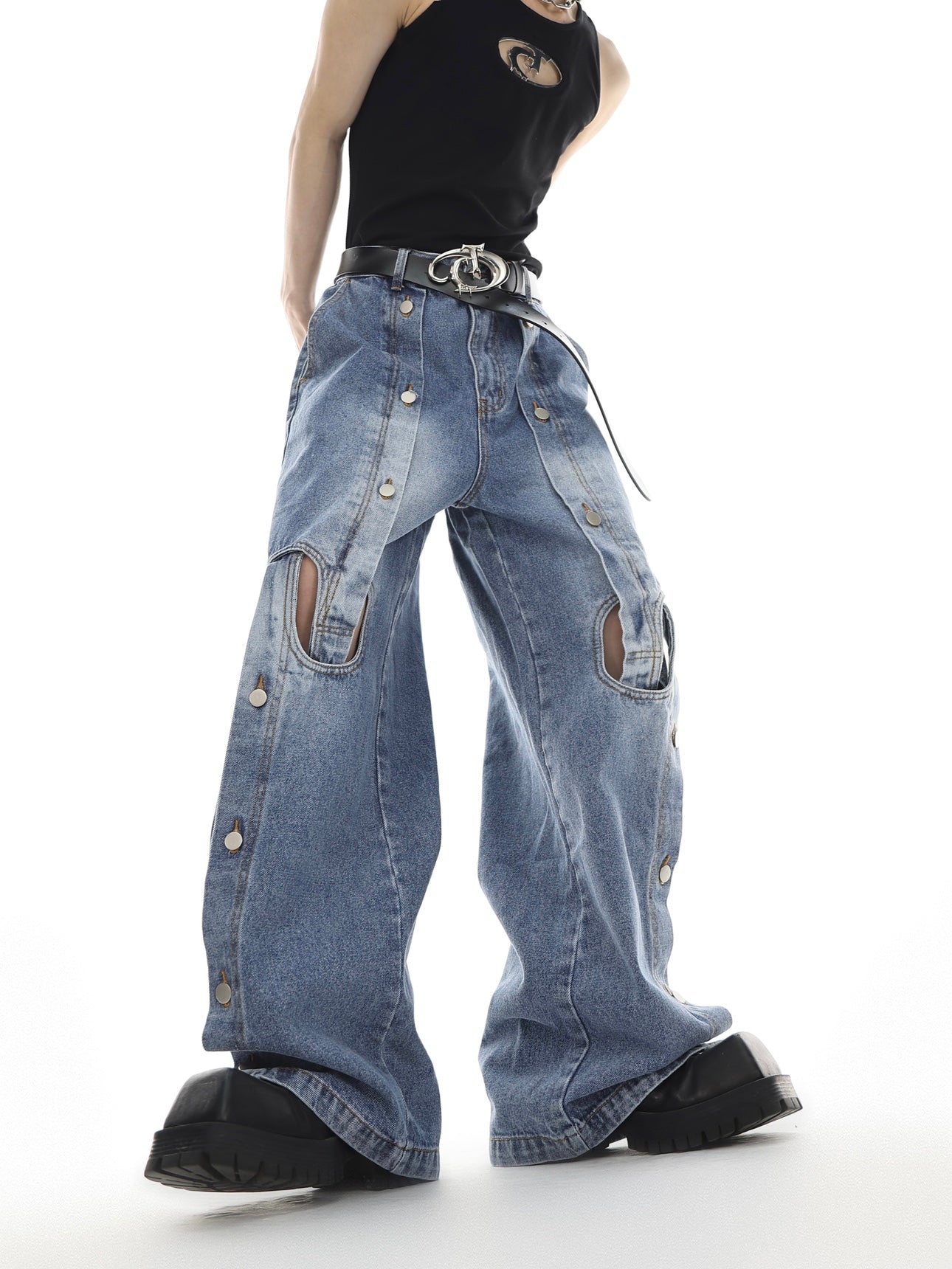 Unleash Edgy Chic with Irregular Cutout Jeans! – ArtsKoreanMan