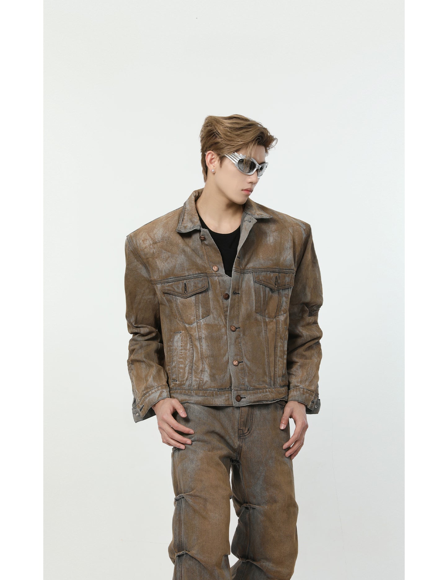 【24s March.】American Wasteland Style Shoulder Padded Denim Jacket + Jeans