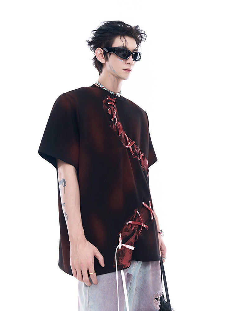 【24s Aug.】Dark Red Spray-dyed Tie T-shirt