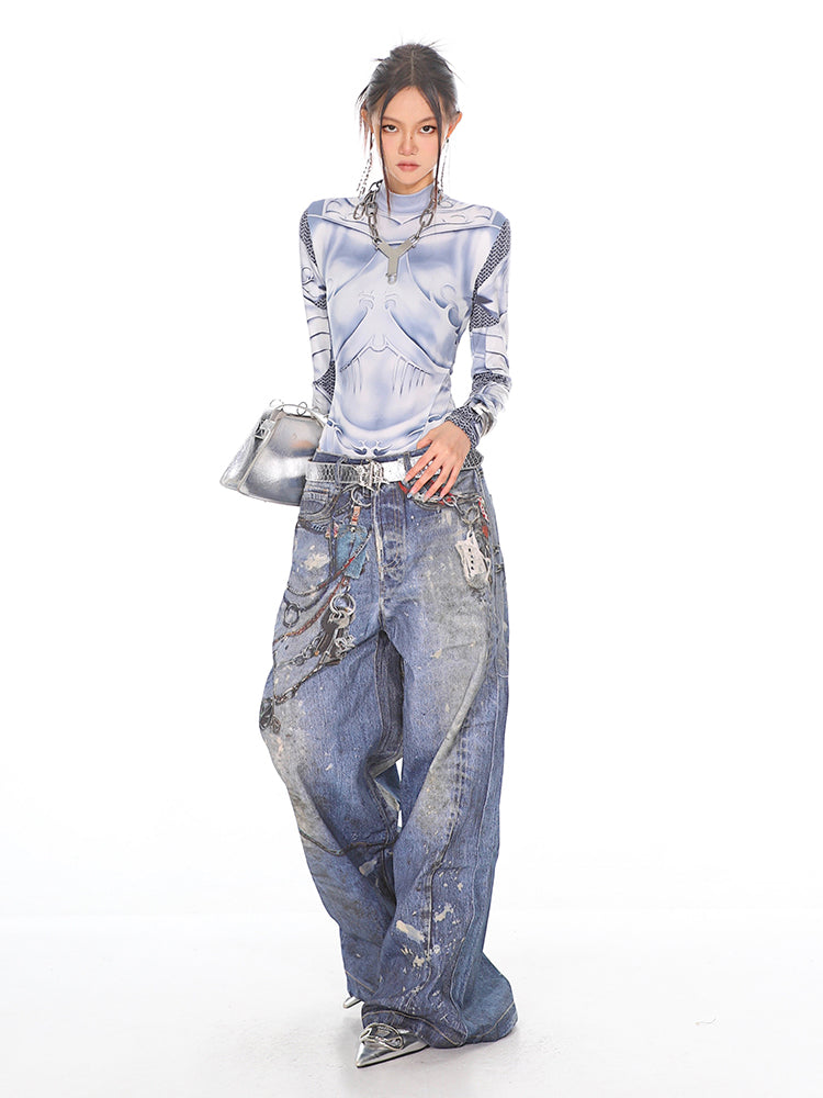 【24s Oct.】Futuristic Robot Printed Slim Bodysuit ArtsKoreanMan