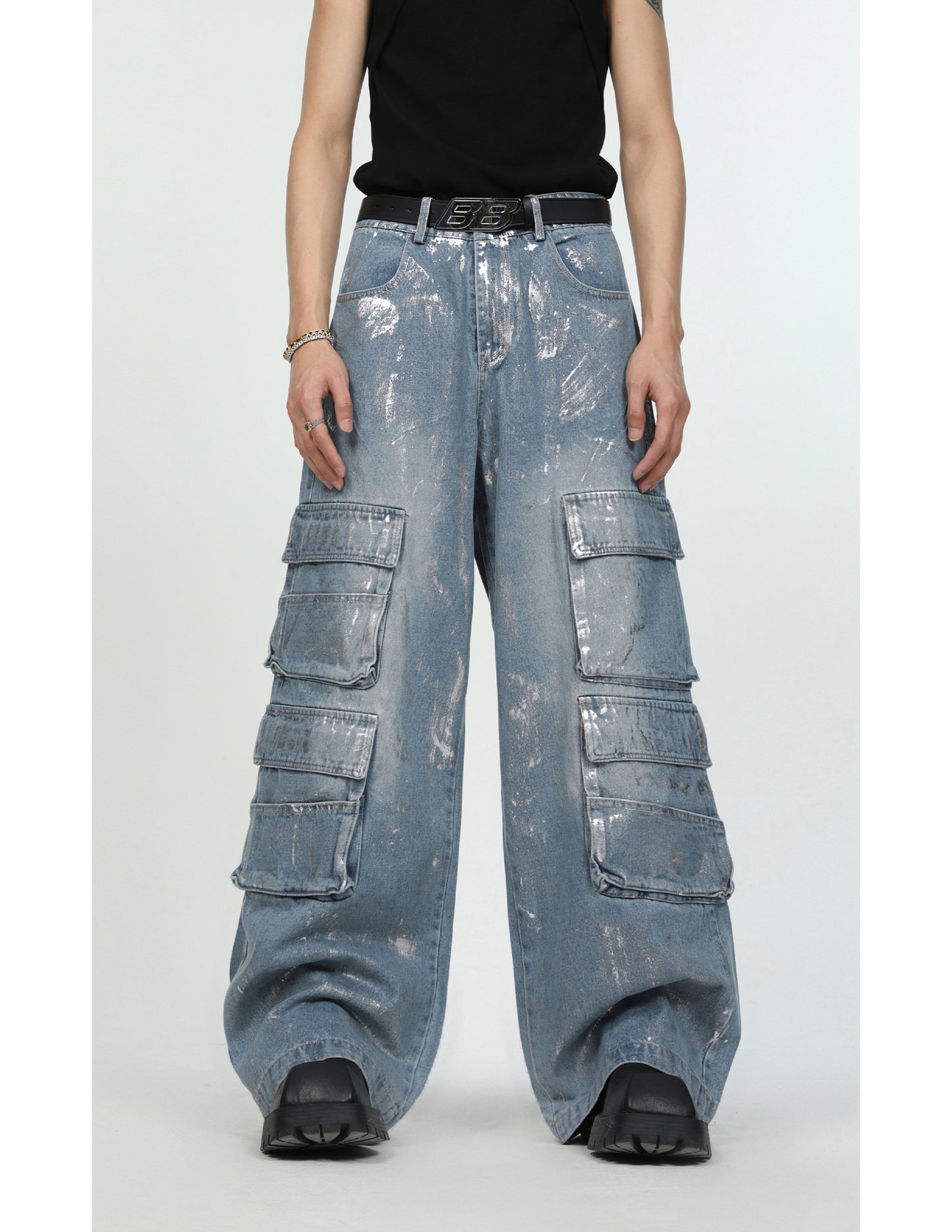 【24s March.】Graffiti Multi-pocket Jeans
