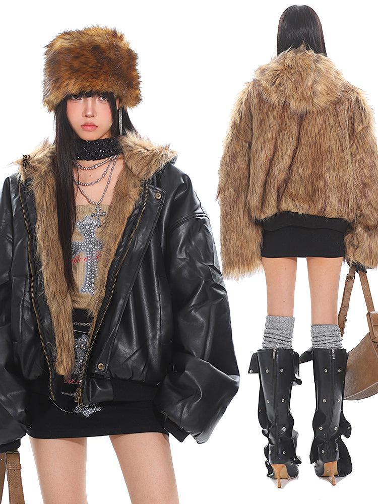 Reversible Fur Hooded Thick Leather Jacket ArtsKoreanMan