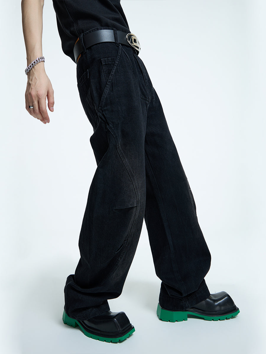 【23s September.】Curved Irregular Wide Leg Jeans-L ArtsKoreanMan