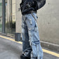 【25s Mar.】Multi-pocket Ripped Ribbon Straight Jeans