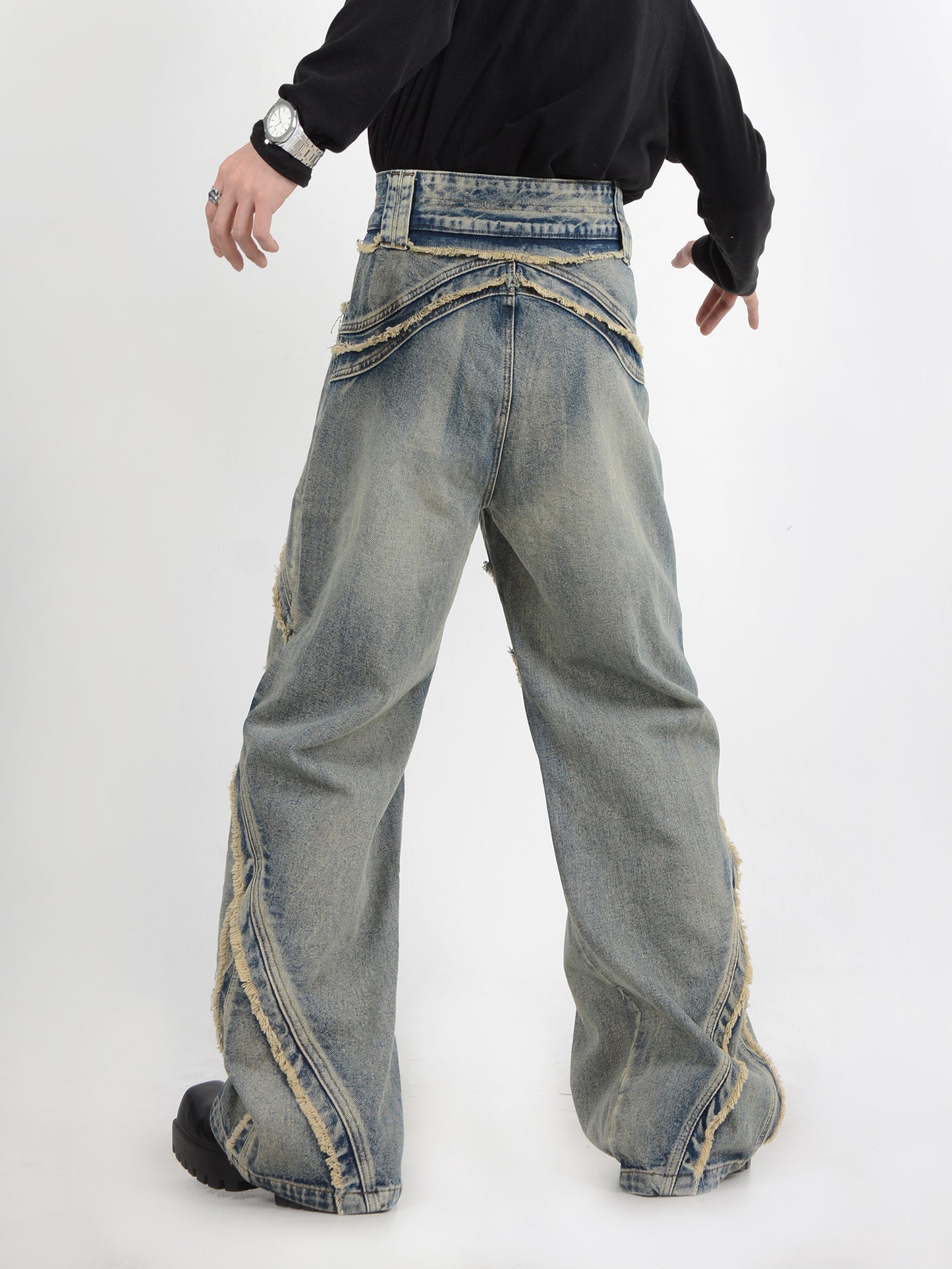 【24s February.】Deconstructed Raw-edge Paneled Bootcut Jeans