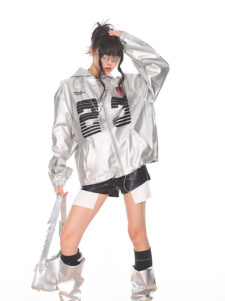 【24s Sep.】Vintage PU Leather Silver Hooded Baseball Jacket ArtsKoreanMan