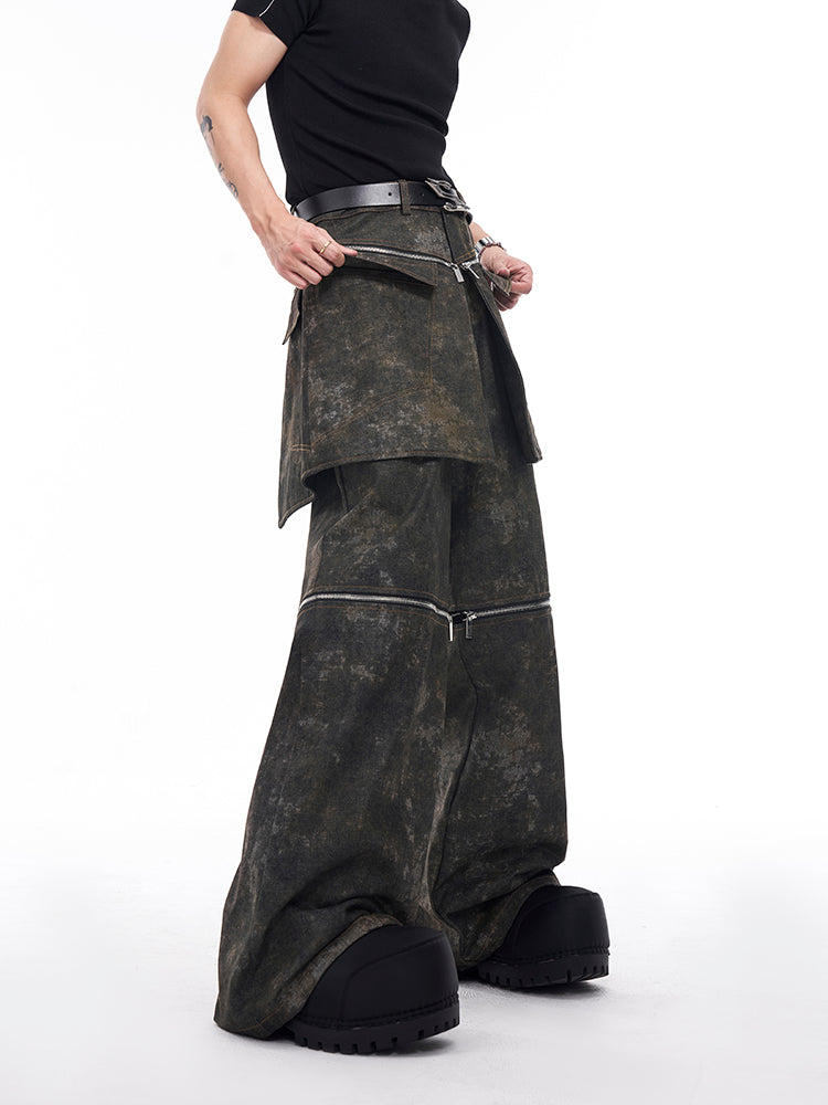 【25s Jan.】Rustic Wash Detachable Skirt Jeans