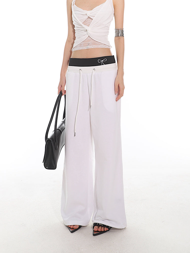 【24s Aug.】Bowknot Fake Two-piece Loose Casual Sports Pants